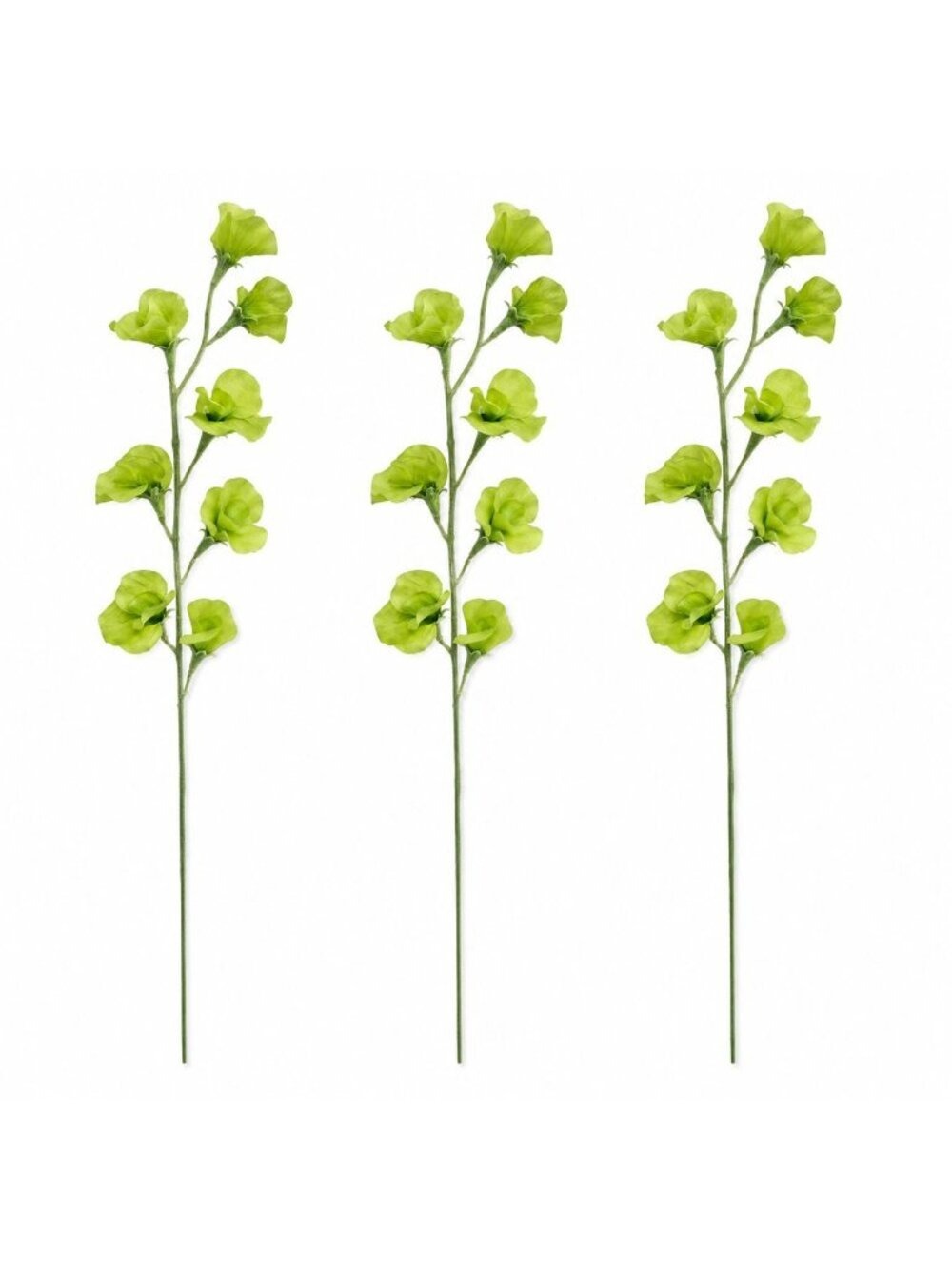 Light Green Artificial Sweet Pea Stems Set of 3 24 Inch Faux Silk Flowers
